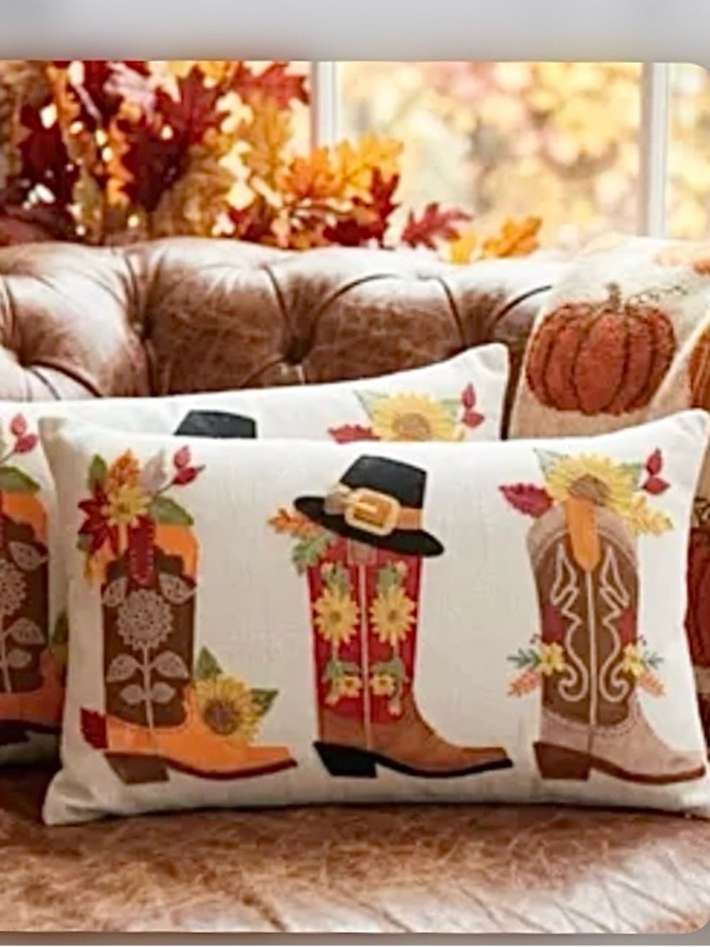 Autumn Cowboy Boot Decorative Lumbar Pillow